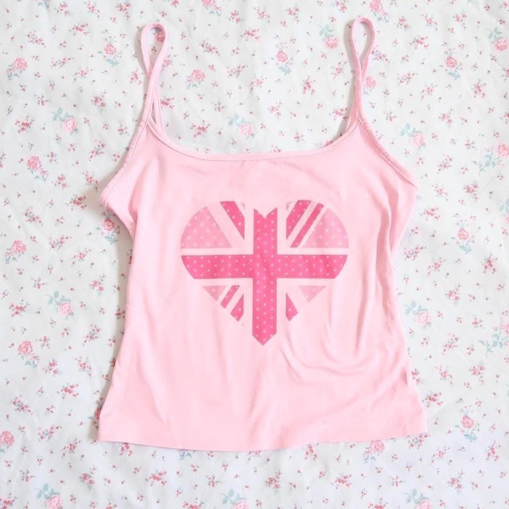 union jack heart pink cami top y2k british core